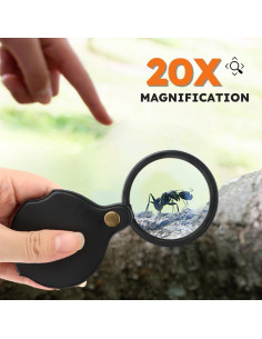 Lupa de bolsillo 20X QKDS, 2 piezas, portátil y plegable 2