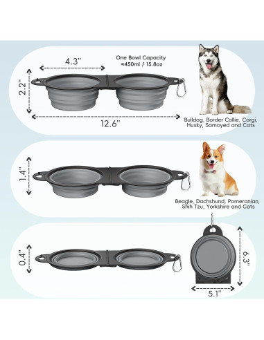 Cuencos Plegables Pawaboo 450ml para Perros y Gatos - Gris