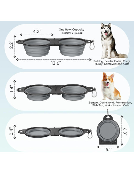 Cuencos Plegables Pawaboo 450ml para Perros y Gatos - Gris