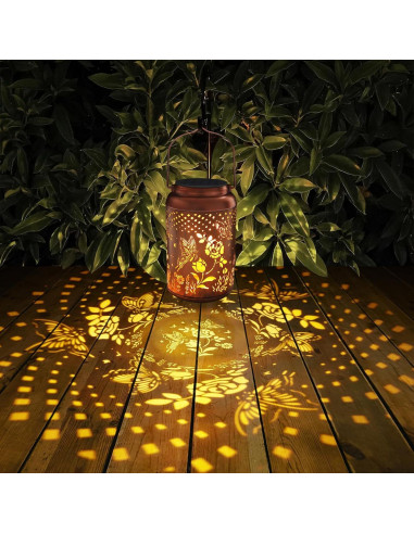 Linterna Solar Colgante Tepaken Mariposa Rosa LED Jardín