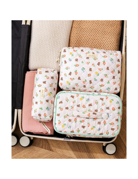 Bolsa de Maquillaje Acolchada HBselect 3PCS Floral para Mujeres Bolsa de Maquillaje Acolchada HBselect 3PCS Floral para Mujeres