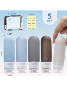 Botellas de Viaje Silicona Yahaa 3oz A prueba de Fugas - 5 Pcs 2