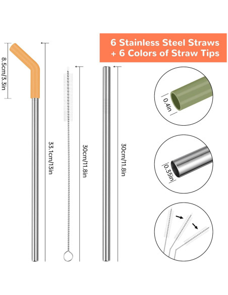 Pajitas Reutilizables Tomorotec 6PCS Acero Inoxidable 33cm Pajitas Reutilizables Tomorotec 6PCS Acero Inoxidable 33cm