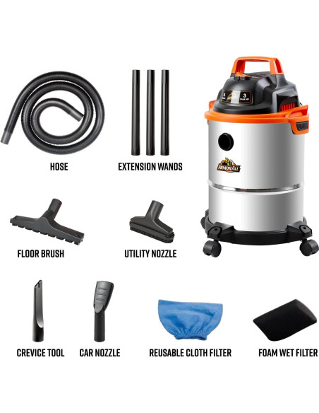 Aspiradora Húmeda/Seca Armor All VO408S 4 Galones 3 HP