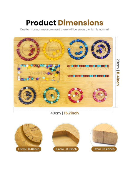 Tablero de cuentas de bambú Yeskilot 40x29 cm para DIY