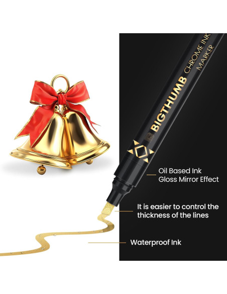 Marcadores Cromados Líquidos BIGTHUMB 3Pcs Oro 0.7-5mm