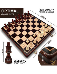 Juego de Ajedrez Magnético de Madera TAMRAN 15 Pulgadas Plegable 2