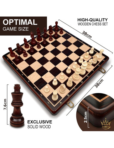 Juego de Ajedrez Magnético de Madera TAMRAN 15 Pulgadas Plegable