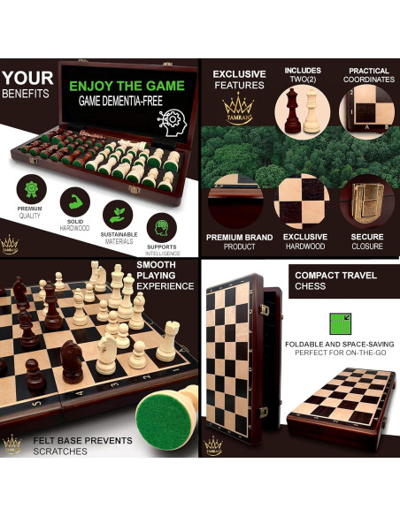Juego de Ajedrez Magnético de Madera TAMRAN 15 Pulgadas Plegable