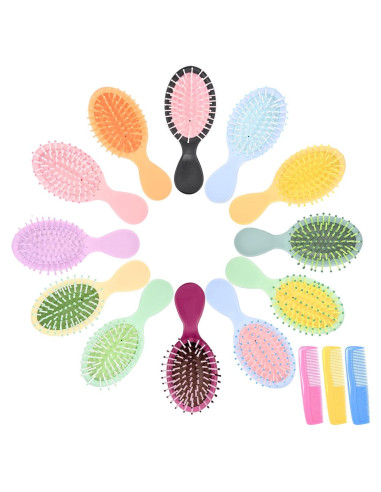 Paquete de 15 Mini Cepillos Desenredantes YOJOR para Cabello