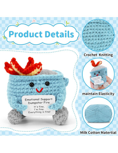 Muñeca de Crochet Fuego de Basura Azul con Tarjeta Positiva