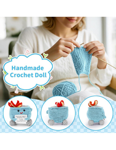 Muñeca de Crochet Fuego de Basura Azul con Tarjeta Positiva