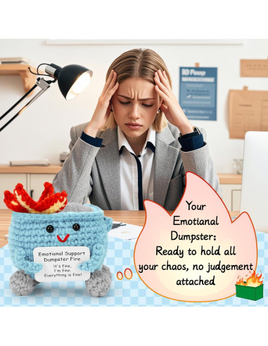 Muñeca de Crochet Fuego de Basura Azul con Tarjeta Positiva