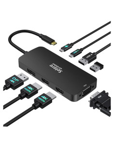 Adaptador USB C Selore Dual HDMI 4K para 3 Monitores