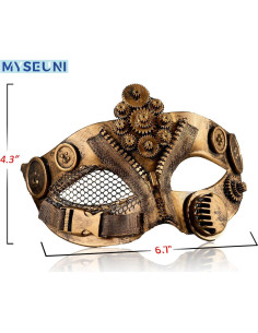 Máscara Mecánica Steampunk MYSEUNI para Hombres - Dorada 2