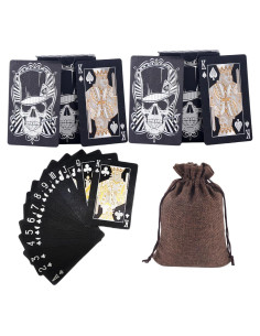 Paquete de 2 Barajas de Cartas de Póker Negras con Calavera - Impermeables