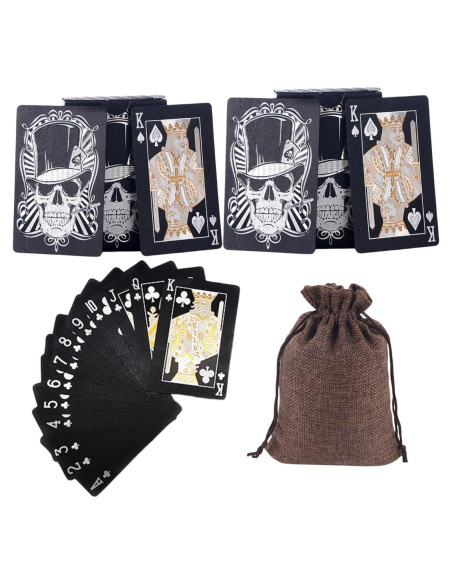 Paquete de 2 Barajas de Cartas de Póker Negras con Calavera - Impermeables