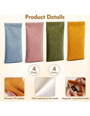 Paquete de 4 Estuches Suaves para Gafas PU - Universal
