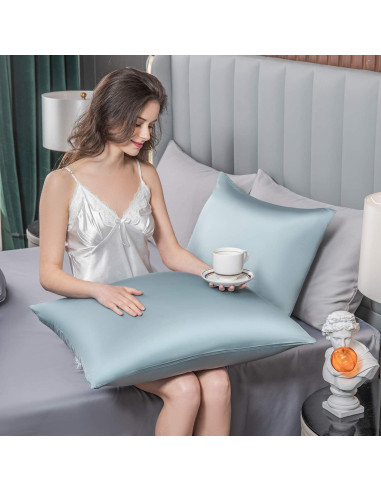 Funda de Almohada de Seda de Morera SIYUAN Estándar Azul Aqua