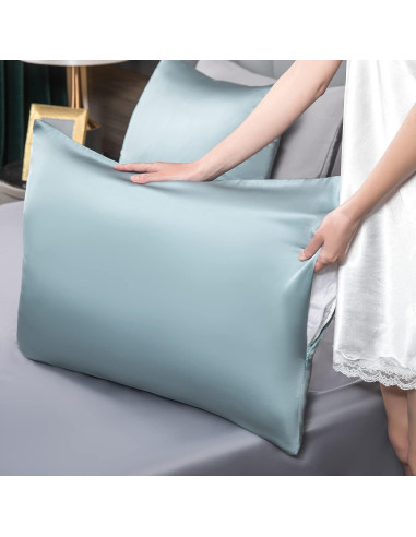 Funda de Almohada de Seda de Morera SIYUAN Estándar Azul Aqua