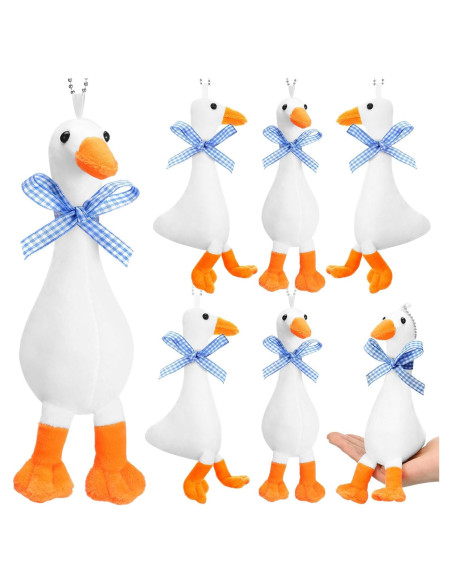 6 Gansos de Peluche RoundFunny 15 cm con Cinta Azul