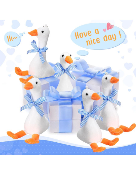 6 Gansos de Peluche RoundFunny 15 cm con Cinta Azul