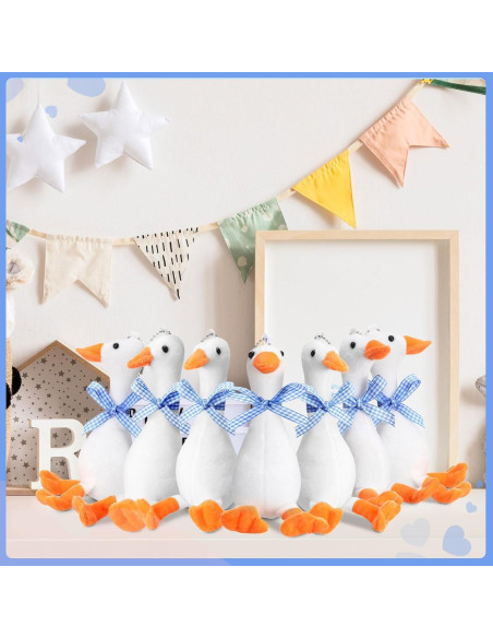 6 Gansos de Peluche RoundFunny 15 cm con Cinta Azul