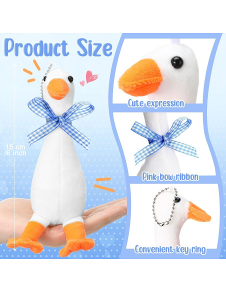 6 Gansos de Peluche RoundFunny 15 cm con Cinta Azul