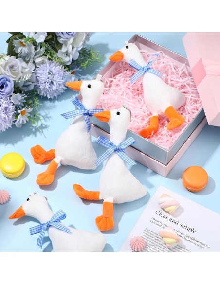 6 Gansos de Peluche RoundFunny 15 cm con Cinta Azul