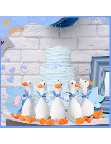 6 Gansos de Peluche RoundFunny 15 cm con Cinta Azul