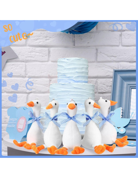 6 Gansos de Peluche RoundFunny 15 cm con Cinta Azul