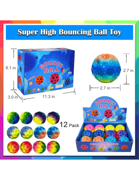 Pelotas Rebotadoras ZHEBAG Coloridas 12 Unidades 5.08cm