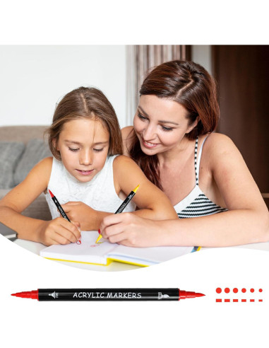 30 Marcadores de Pintura Acrílica Recheel, Punta Doble Fina y Brocha