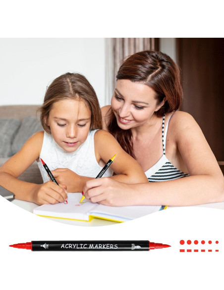 30 Marcadores de Pintura Acrílica Recheel, Punta Doble Fina y Brocha