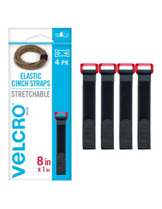 Correas Elásticas VELCRO 20.32cm Ajustables Paquete de 4 Negro
