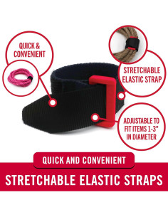 Correas Elásticas VELCRO 20.32cm Ajustables Paquete de 4 Negro 2