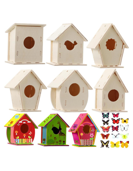 Kits de Casa de Aves DIY Sawysine 36 Piezas Madera y Stickers Kits de Casa de Aves DIY Sawysine 36 Piezas Madera y Stickers