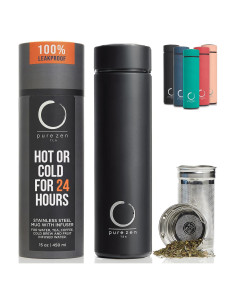 Termo Pure Zen Tea 15 oz Acero Inoxidable Negro con Infusor