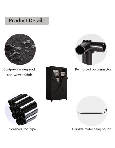 Armario Portátil SORCEDAS 87.88x44.96x167.64cm Negro