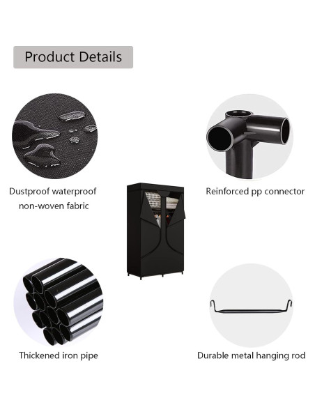 Armario Portátil SORCEDAS 87.88x44.96x167.64cm Negro Armario Portátil SORCEDAS 87.88x44.96x167.64cm Negro