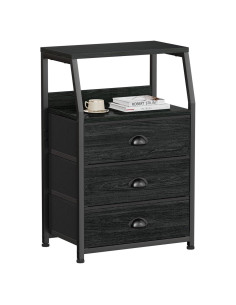 Mesita de Noche Furnulem Roble Negro con 3 Cajones y Estante