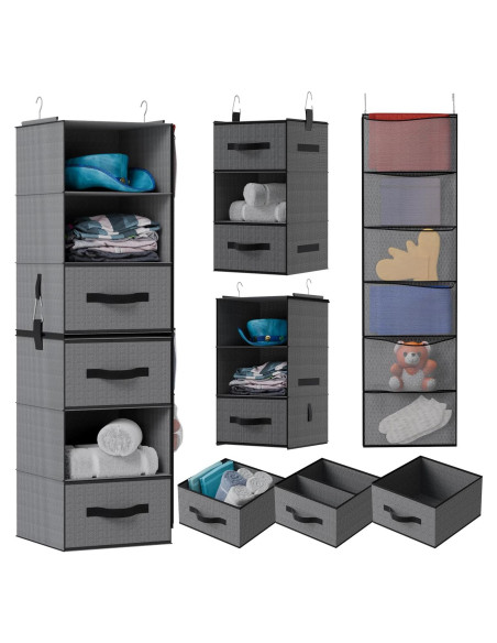 Organizador de Closet Colgante Abritex 6 Estantes 3 Cajones Gris