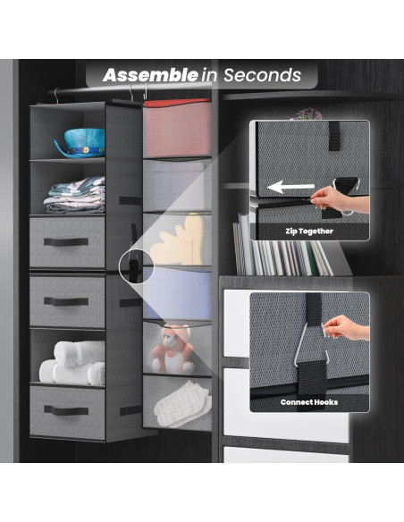 Organizador de Closet Colgante Abritex 6 Estantes 3 Cajones Gris