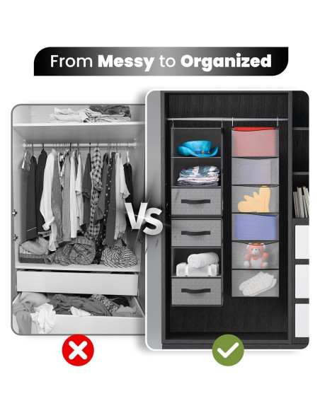 Organizador de Closet Colgante Abritex 6 Estantes 3 Cajones Gris