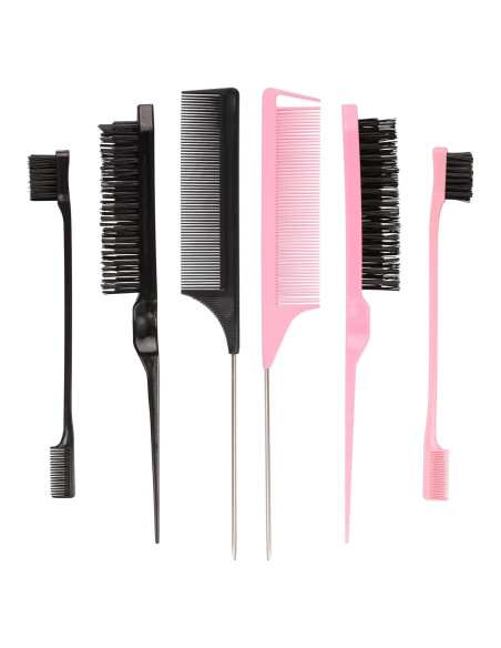 Set de 6 Peines y Cepillos para Estilizar Cabello EWAGOA - Negro y Rosa