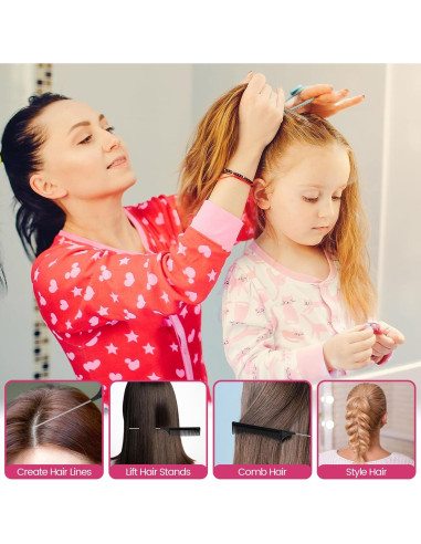 Set de 6 Peines y Cepillos para Estilizar Cabello EWAGOA - Negro y Rosa