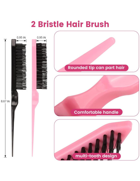 Set de 6 Peines y Cepillos para Estilizar Cabello EWAGOA - Negro y Rosa