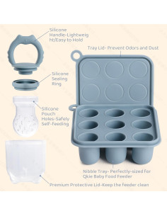 Alimentador de Comida para Bebés Qkie de Silicona - Azul Helado 2