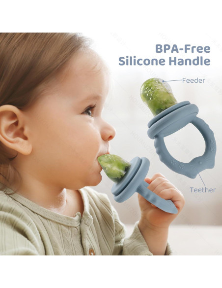 Alimentador de Comida para Bebés Qkie de Silicona - Azul Helado