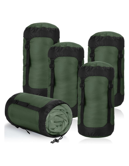 5 Sacos de Compresión GliCraft 20L Impermeables Verde Militar